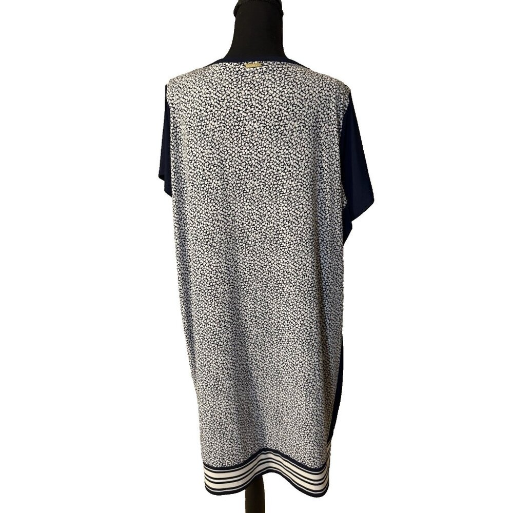 Michael Kors Shift Dress 2X Navy Blue Ivory White Short Sleeve Washable NEW - Picture 5 of 12